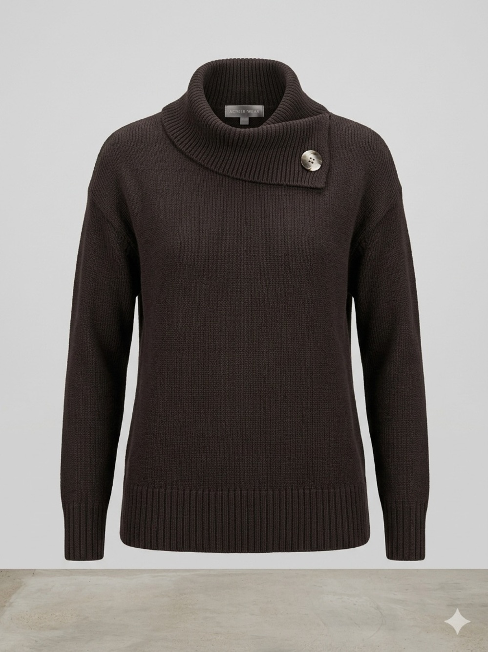 Christopher & Banks Black Ribbed Button-Detail Cowl Sweater